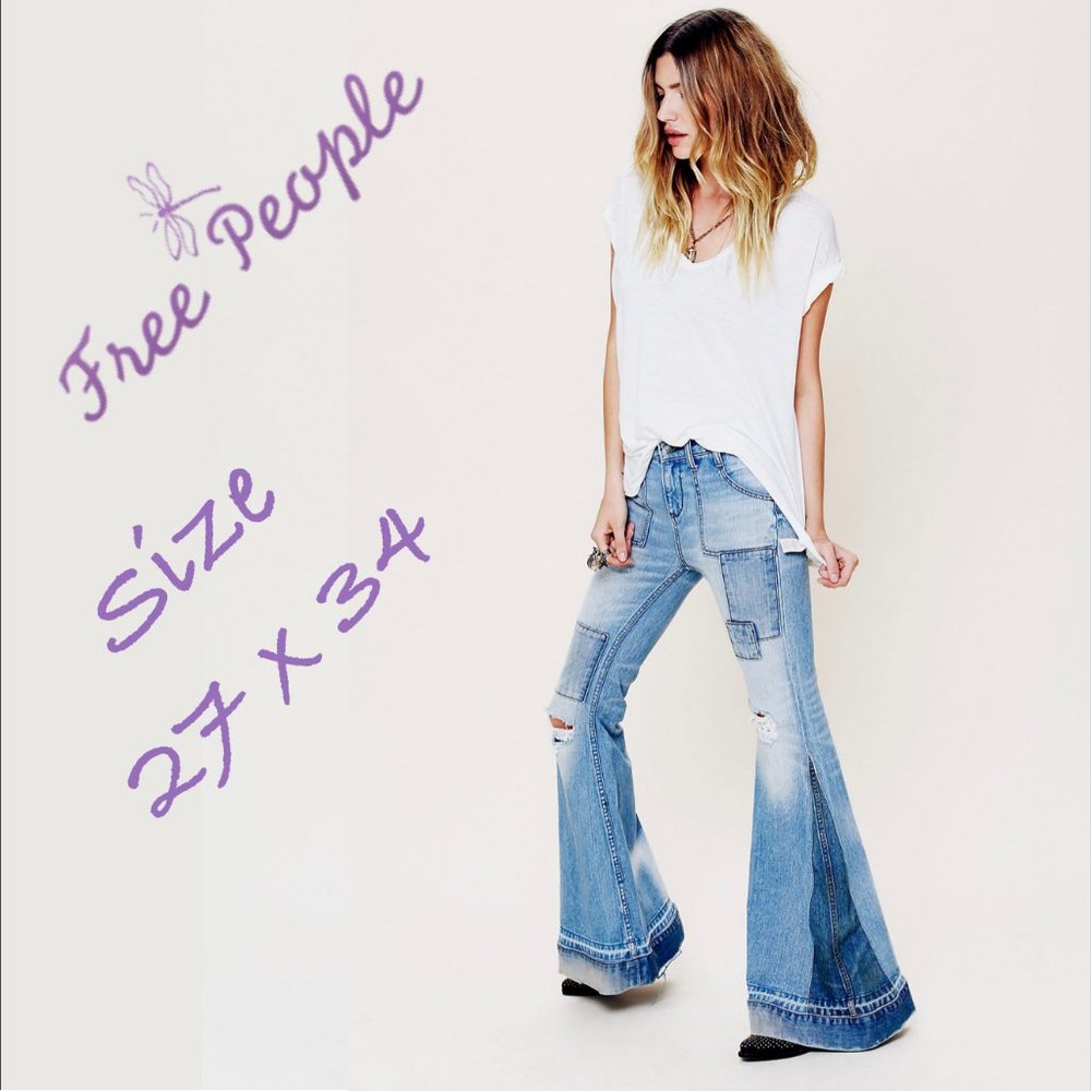 Free People Festy Super Flare Patchwork Jean Sz 27